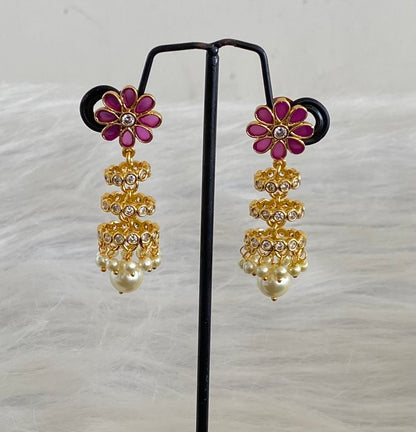 Antique gold tone kemp-white stone pearl step jhumkka dj-54631