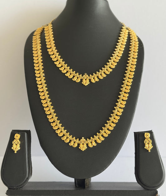 Gold tone pink-white kerala style mango haar combo set dj-51645