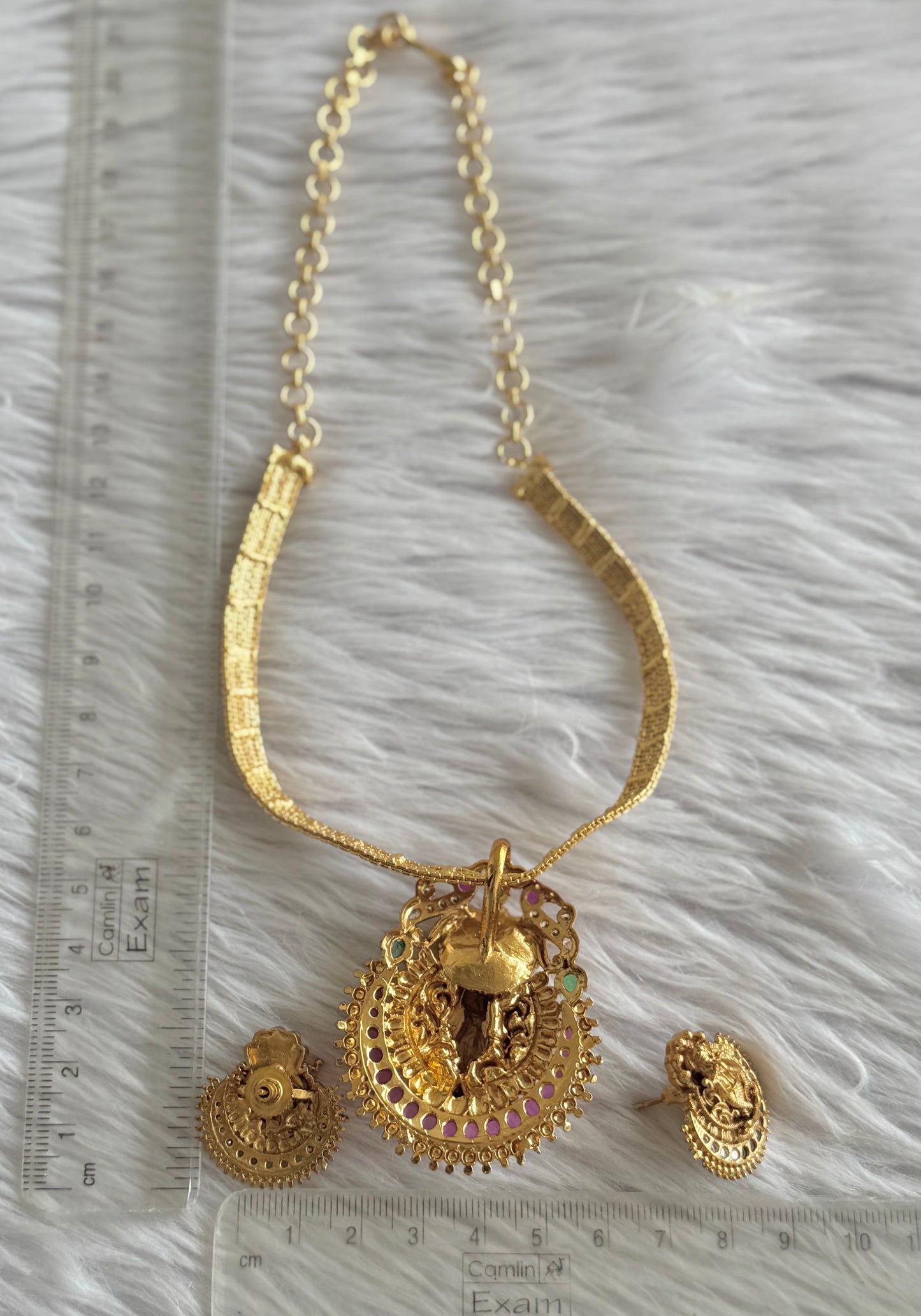 Matte finish kemp-green-white krishna necklace set dj-51107