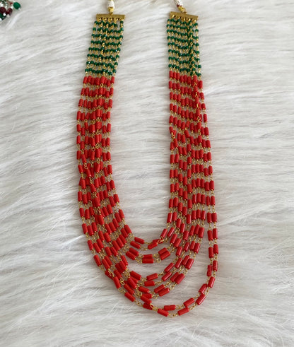 Antique gold tone multilayer coral-green beaded necklace dj-54982