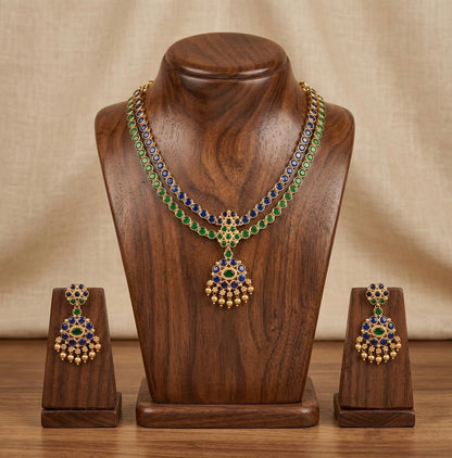 Matte finish blue-green double layer attigai/necklace set dj-53179