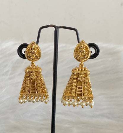 Gold tone lakshmi pearl gopuram jhumkka dj-54639