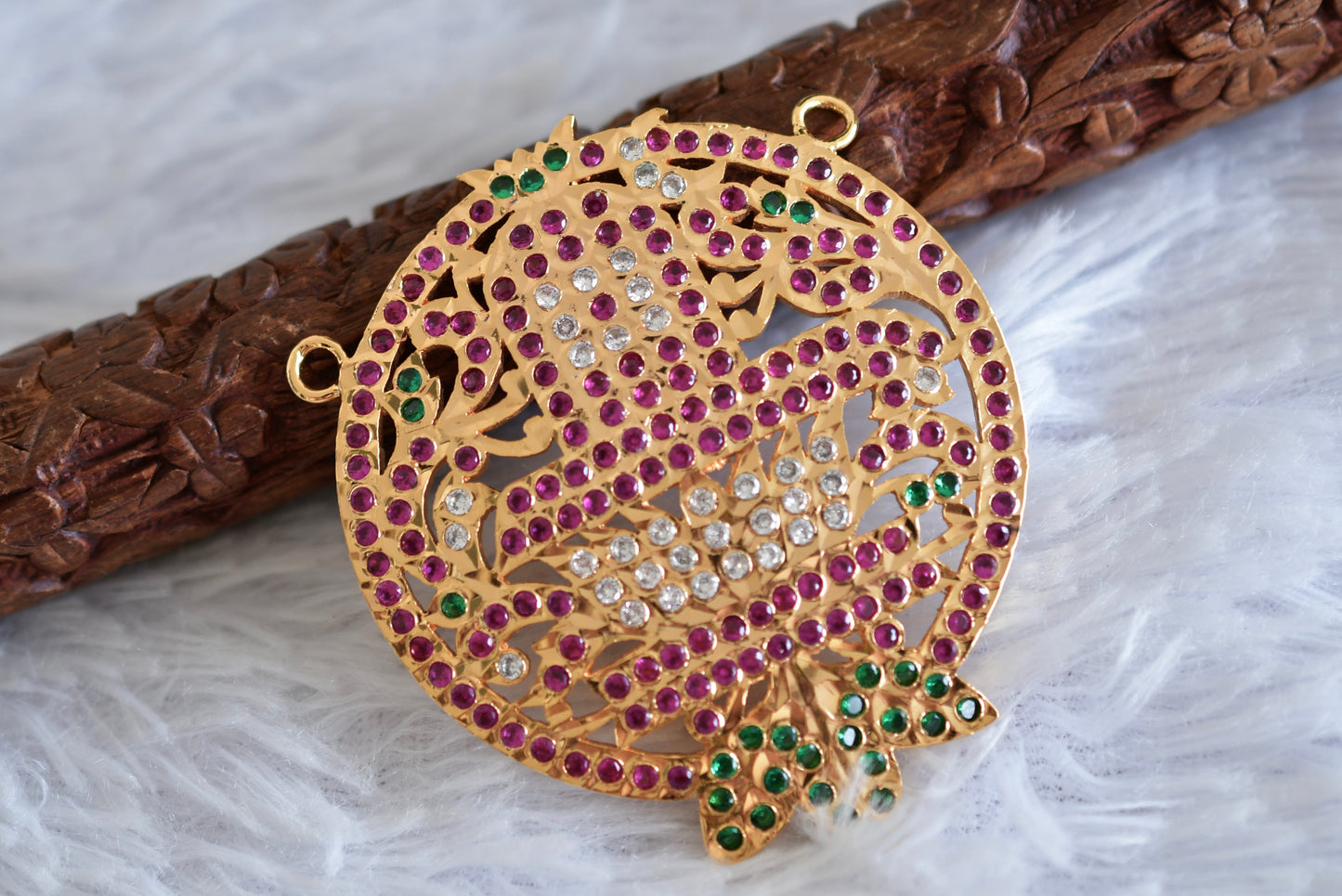 Gold tone AD pink-green shiva lingam pendant dj-52417