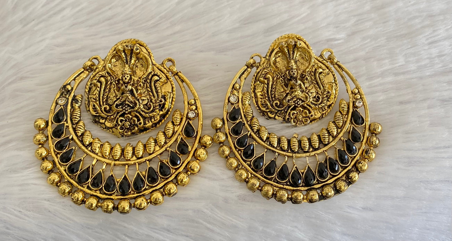 Antique gold tone black stone bali earrings dj-52969