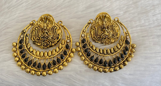 Antique gold tone black stone bali earrings dj-52969