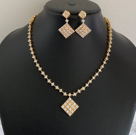 Gold tone cz white stone necklace set dj-54337