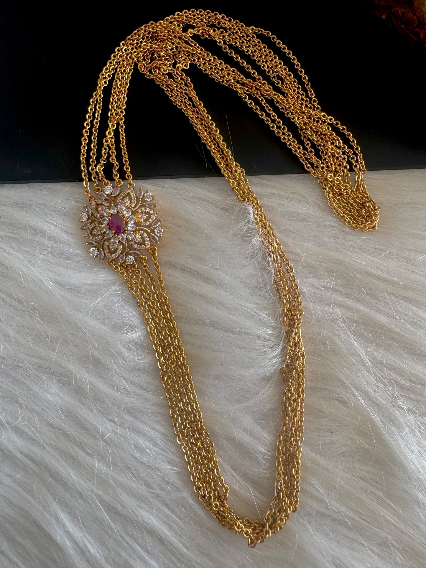 Matte finish cz kemp flower mugappu chandra haar dj-51241