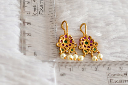 Gold tone kemp-green-white flower bugadi earrings dj-52498