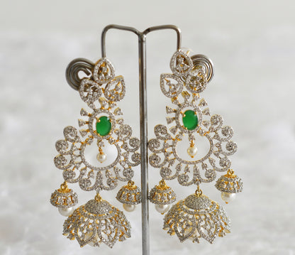 Two tone cz green pearl long bali jhumkka dj-51883