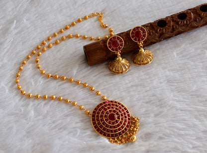 Antique gold tone Kemp round pendant beaded necklace set Dj-52205