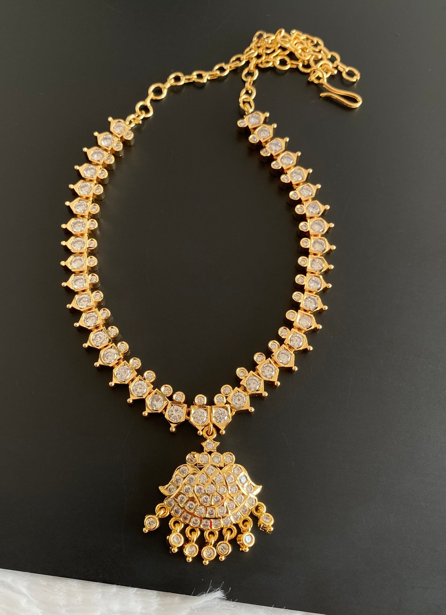 Gold tone AD white stone south indian necklace dj-52913