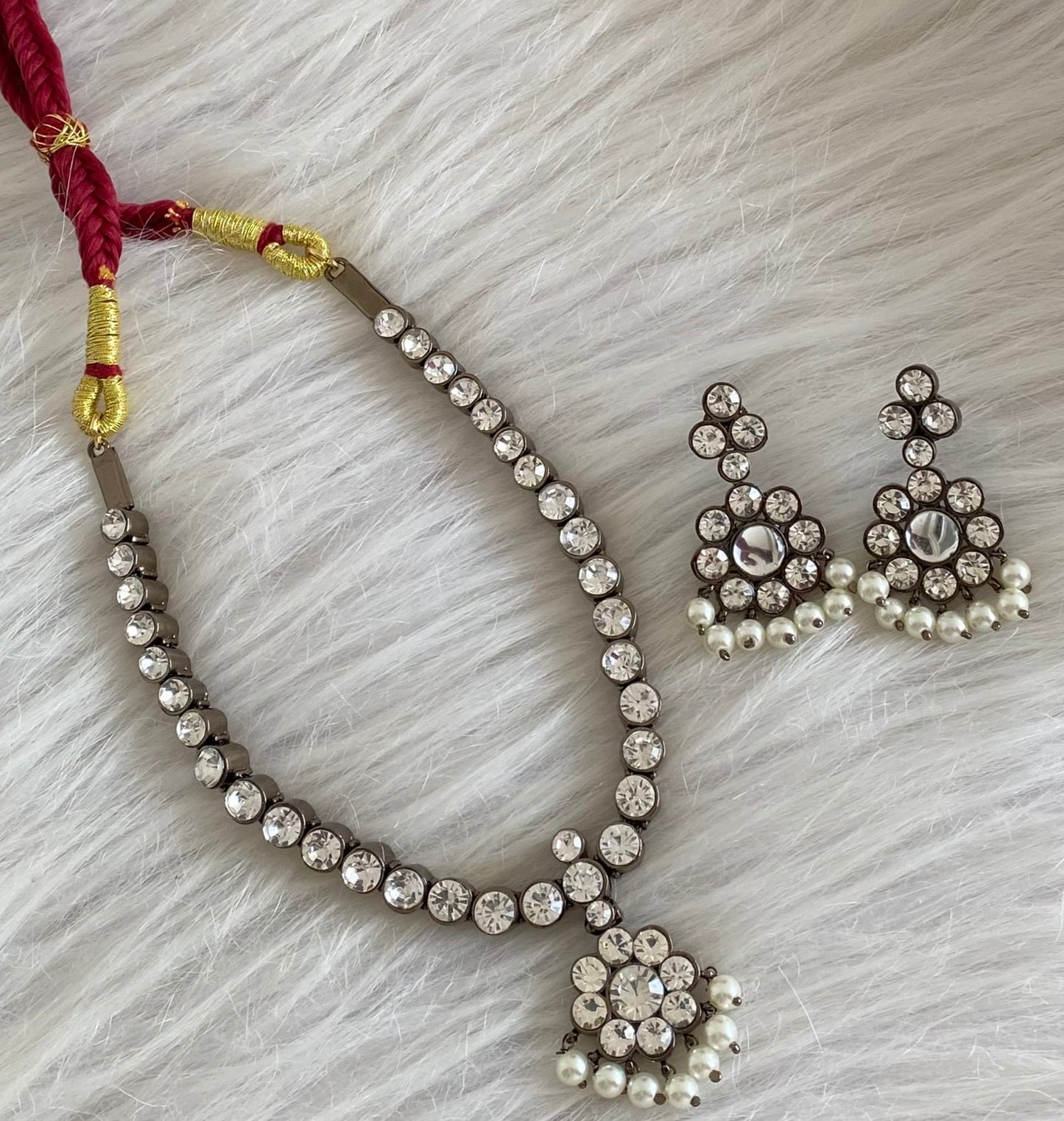 Black finish precious white pearl necklace set dj-53959