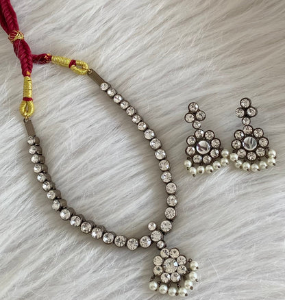Black finish precious white pearl necklace set dj-53959
