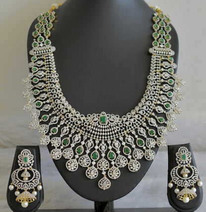 Two tone cz white-emerald huge bridal style haar set dj-49000