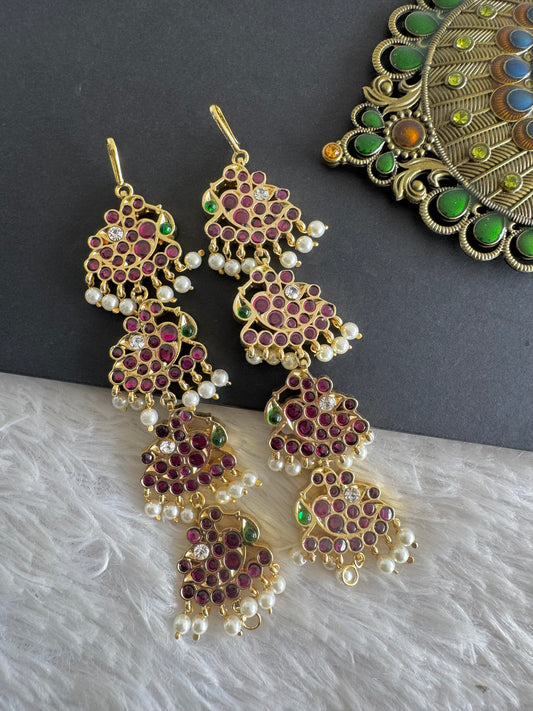 Gold tone precious kemp-green-white stone pearl peacock ear side chain dj-52010