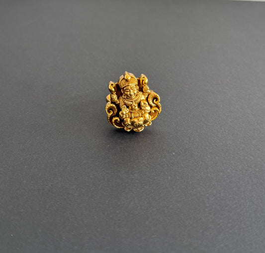 Antique gold tone Nakshi Lakshmi adjustable finger ring dj-51404