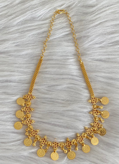 Gold tone pink stone lakshmi coin necklace dj-54121