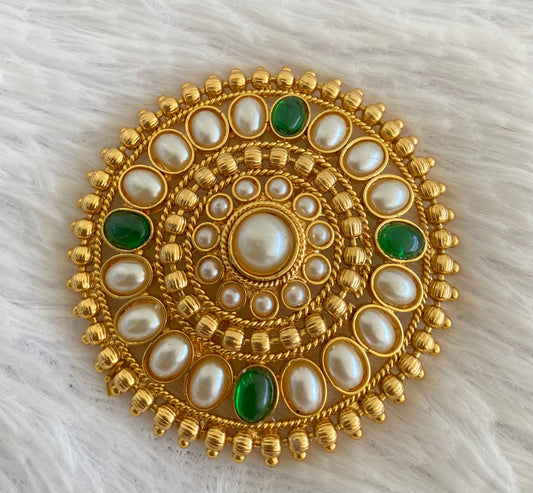 Antique gold tone pearl green hair jewel dj-52950