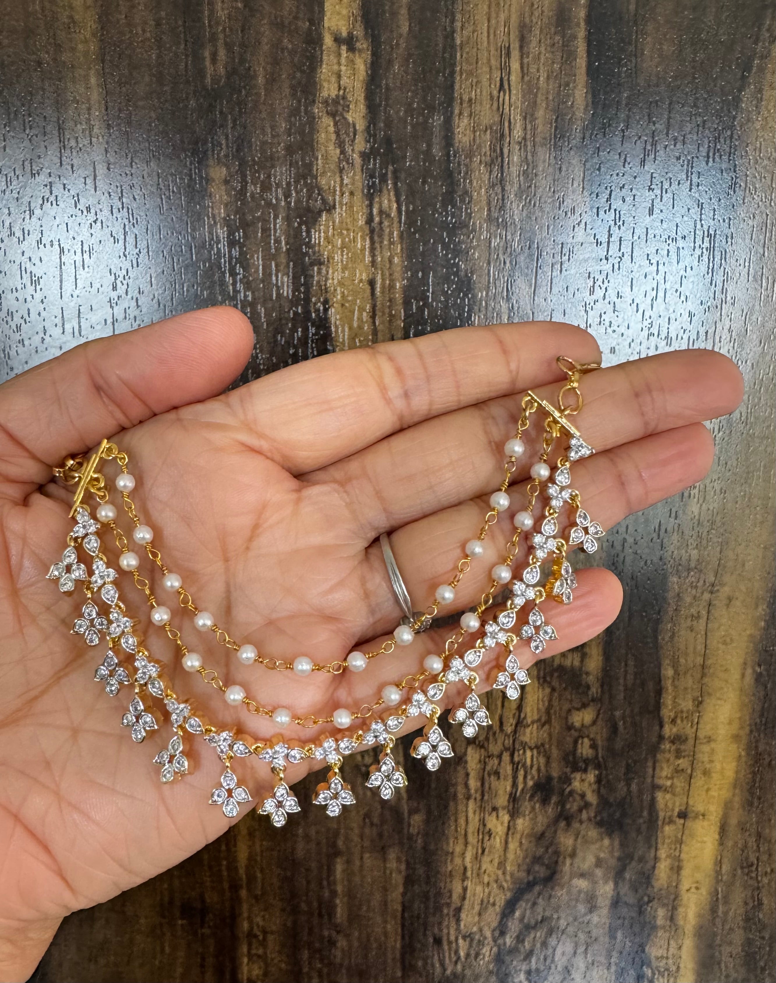 Whitestone Ear Chain Two tone cz white stone multi layered ear side chain dj-52053 – dreamjwell