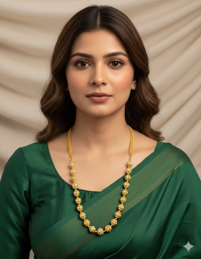 Matte finish white stone jadau beaded chain dj-51510