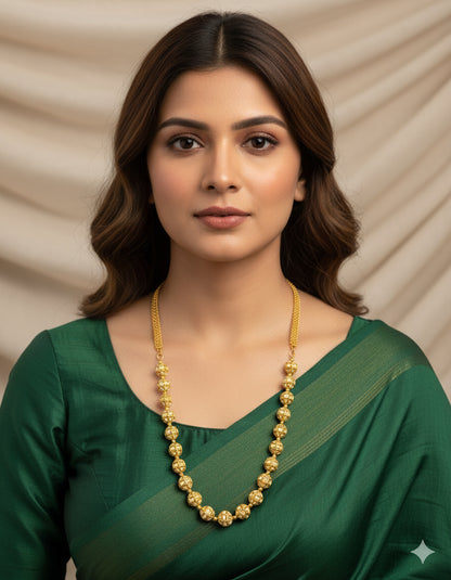 Matte finish white stone jadau beaded chain dj-51510