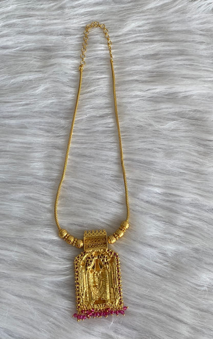 Gold tone pink stone with beaded thirumal necklace dj-54126