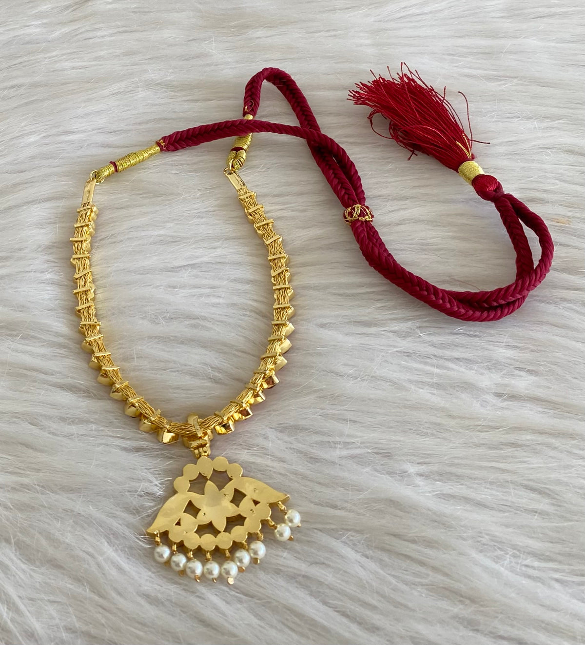 Gold tone AD balaji/rani pink stone pearl attigai flower necklace dj-55130