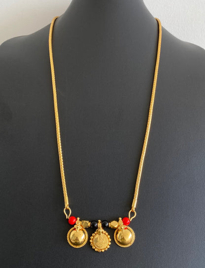 Gold tone 24 inches coral-black beads lakshmi coin bottu mangalyam dj-54111