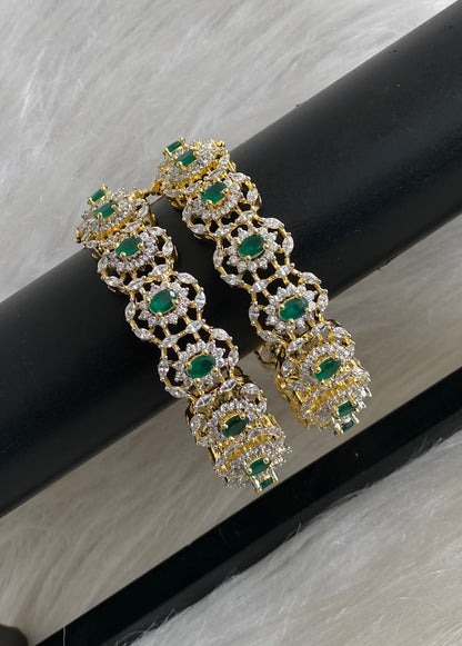 Two tone cz-emerald stone openable bangles(2.6) dj-55190