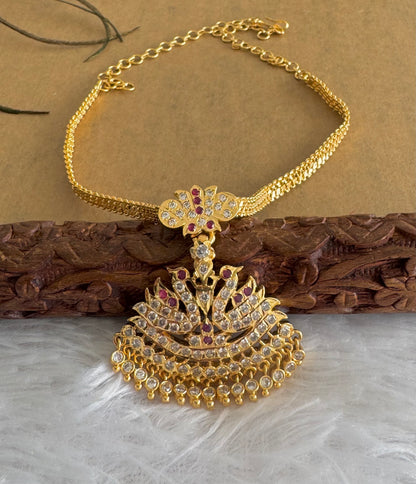 Gold tone south indian AD pink-white swan attigai/necklace dj-51741