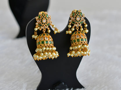 Matte finish green-white pearl lotus jhumkka dj-52152