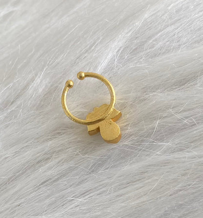 Gold tone kundan jadau green-white stone nose pin/bulakku dj-53770
