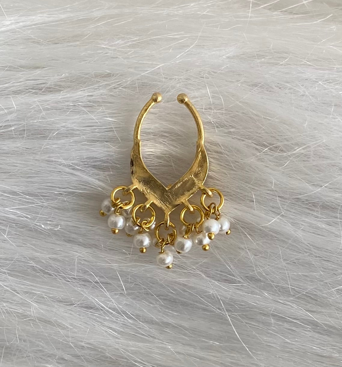 Gold tone kundan jadau pink-green stone pearl nose pin/bulakku dj-53792