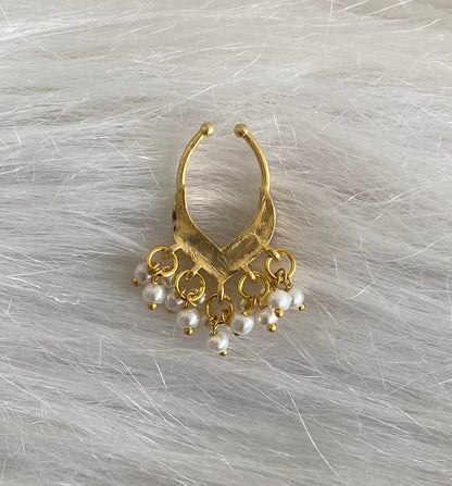 Gold tone kundan jadau pink-green stone pearl nose pin/bulakku dj-53792