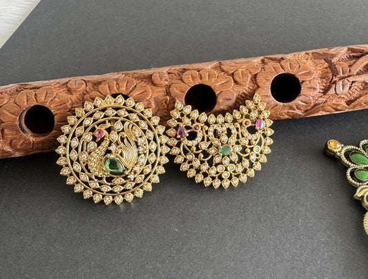 Antique gold tone kemp-green-white peacock sun moon hair jewel dj-52018