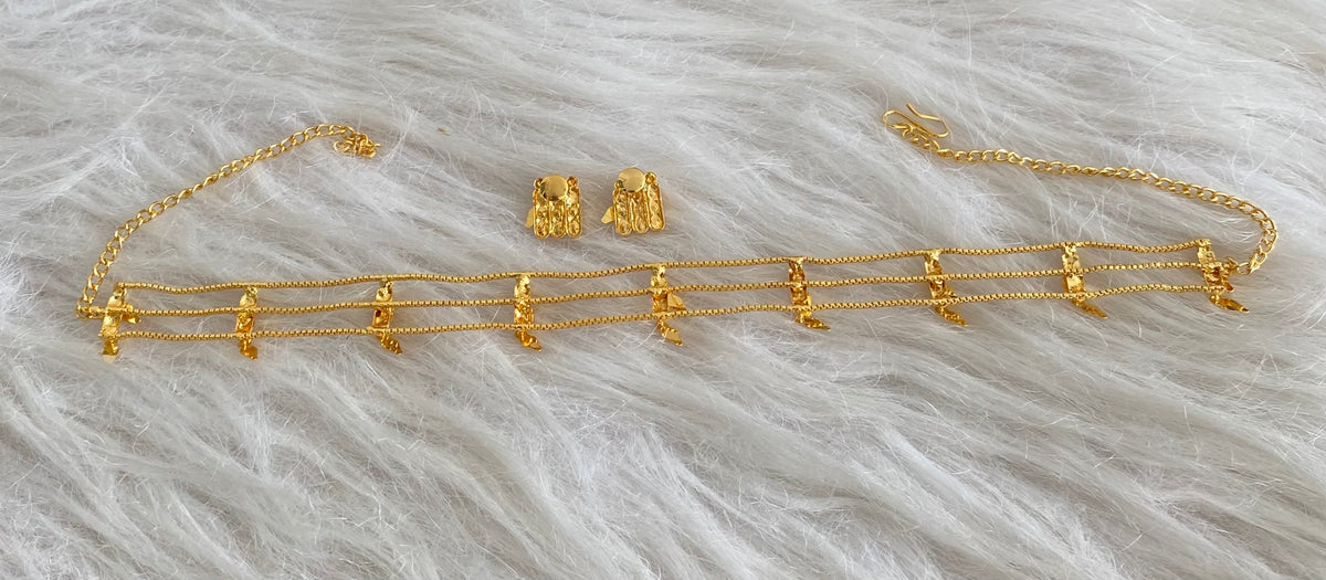 Gold tone kerala style elakka thali layer choker necklace set dj-55089