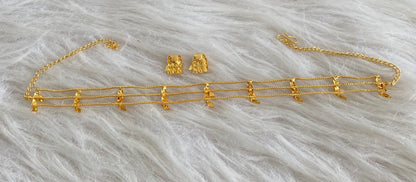 Gold tone kerala style elakka thali layer choker necklace set dj-55089