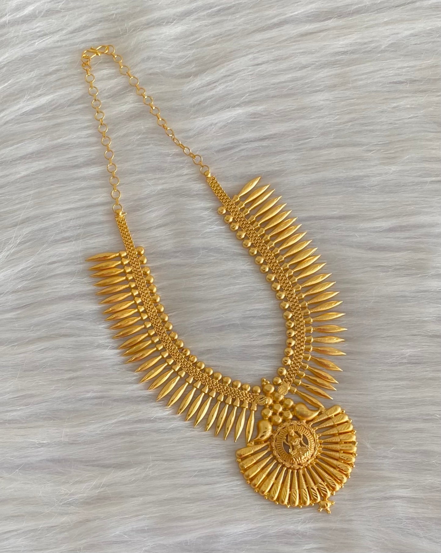 Gold tone kerala style mulla mottu lakshmi necklace dj-54140