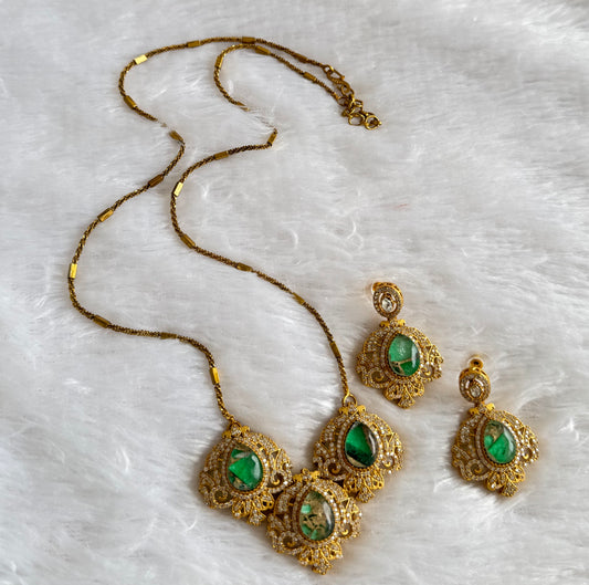 Antique gold tone green-gold fire-stone long chain set dj-51095