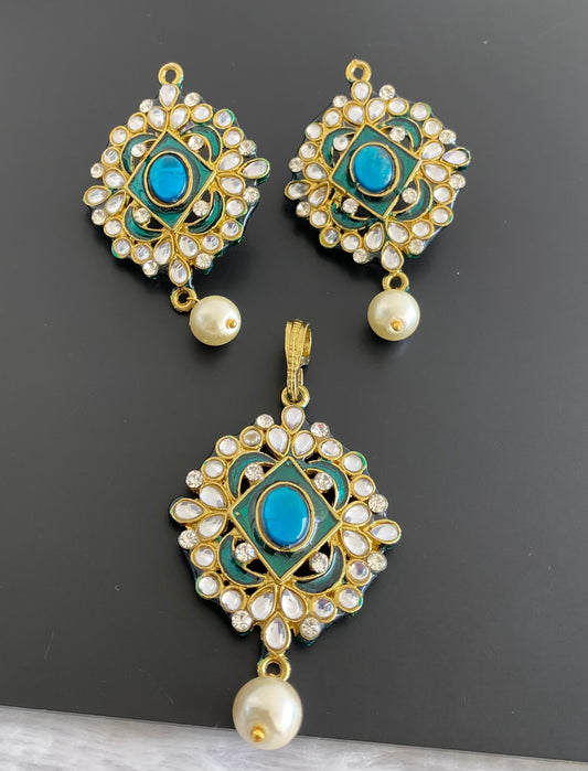 Antique gold tone meenakari Kundan pacchi  pendent set dj-52962