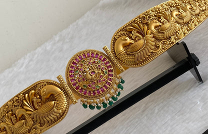 Matte finish pink-green kundan jadau Peacock waist band dj-53525