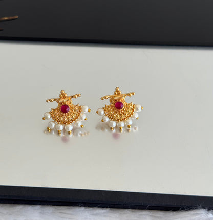 Gold tone pearl-pink beaded stud/earrings dj-51605