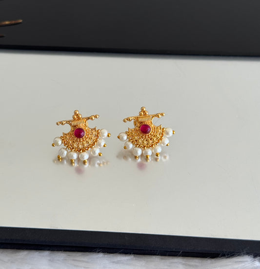 Gold tone pearl-pink beaded stud/earrings dj-51605