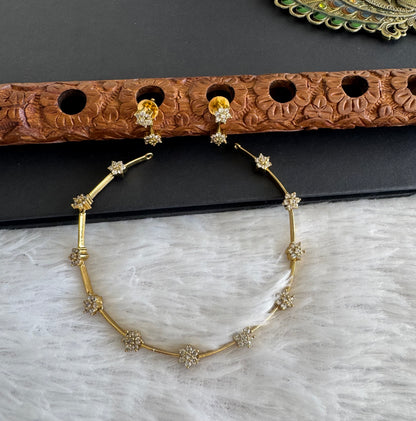 Antique gold tone cz white flower necklace set dj-52121