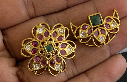 Antique gold tone small kemp-green-white flower sun moon hair jewel dj-53655