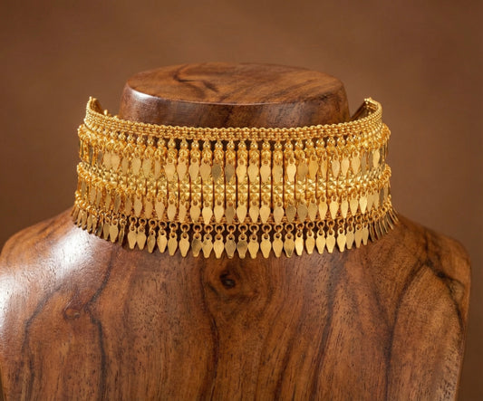 Gold tone kerala style elakka thali choker dj-52750