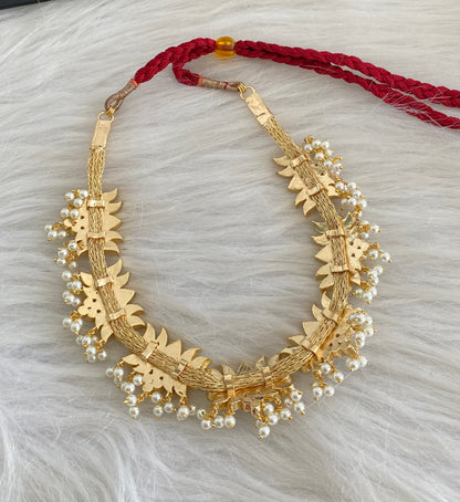 Gold tone AD white stone pearl lotus necklace dj-54674