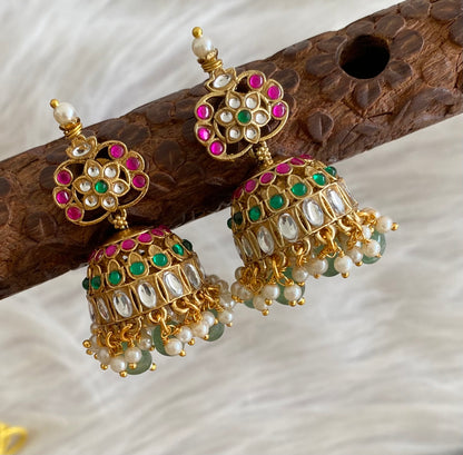 Antique gold tone peacock green beaded kundan jadau bottu mala/haar set dj-54159