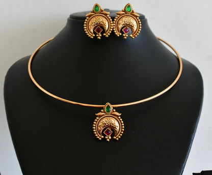 Antique gold tone kemp-green kante necklace set dj-52702