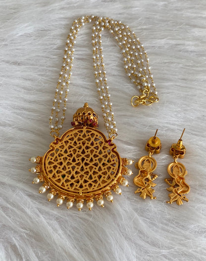 Matte finish real kemp-green krishna pendant pearl necklace set dj-55004